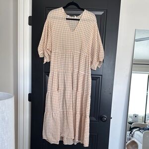 Zara Maxi Orange Gingham Textured Dress
